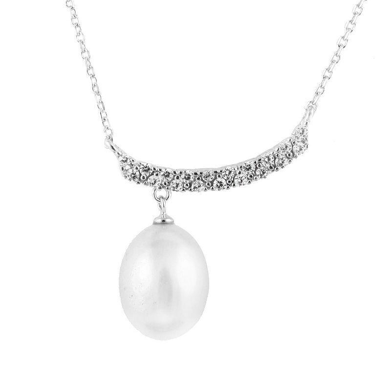 Sterling Silver Freshwater Pearl Cubic Zirconia Pendant Necklace, Womens Product Image