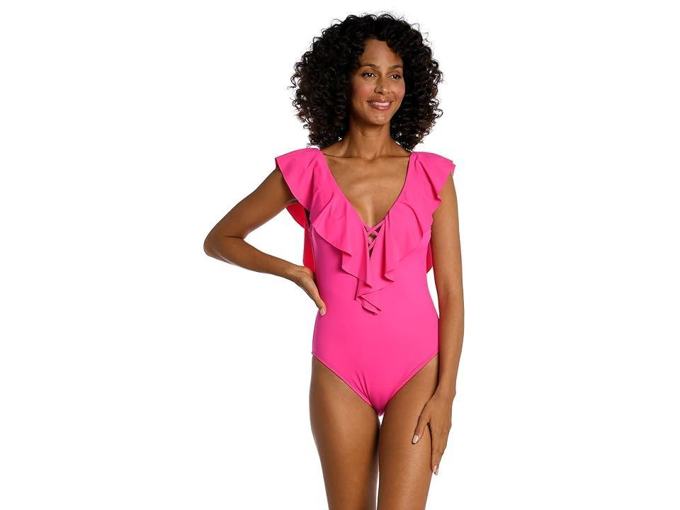 La Blanca Ruffle Plunge One-Piece Swimsuit Product Image