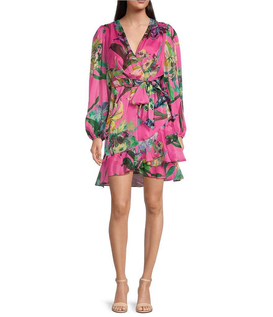 Alex Marie Laurel Floral Long Sleeve Surplice V-Neck A-Line Dress Product Image