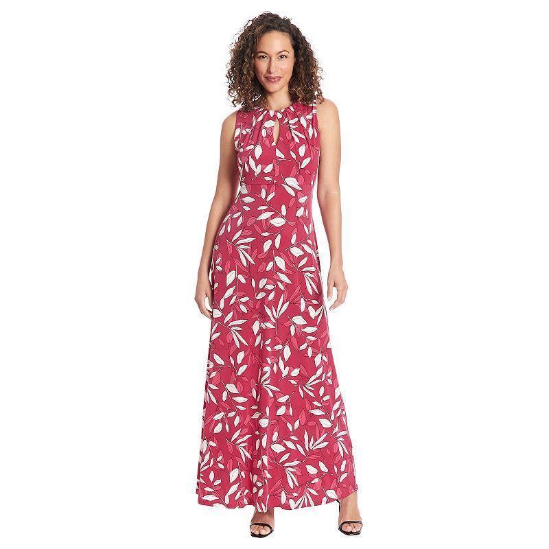 Womens London Times Falling Leaves Print Keyhole Neck Pleated Maxi Dress Product Image