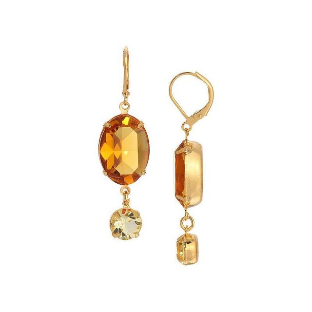 1928 Gold Tone Oval Yellow Crystal Earrings, Womens, Lt Beige Product Image