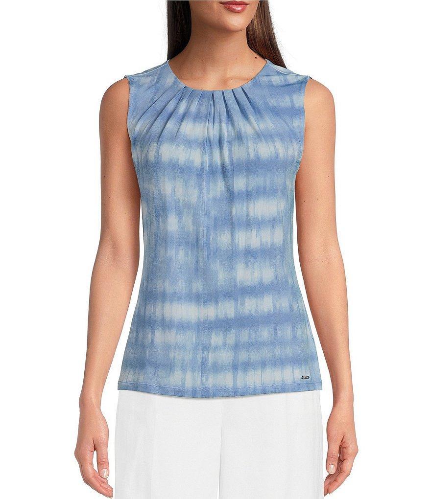 Calvin Klein Printed Pleated Crew Neckline Sleeveless Top product image