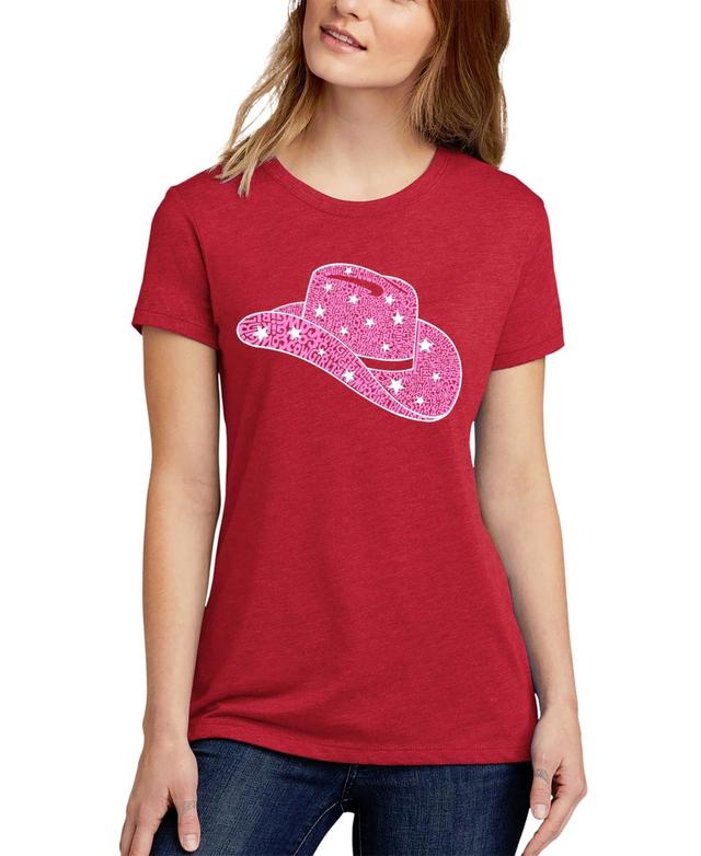 La Pop Art Womens Premium Blend Word Art Cowgirl Hat T-Shirt Product Image