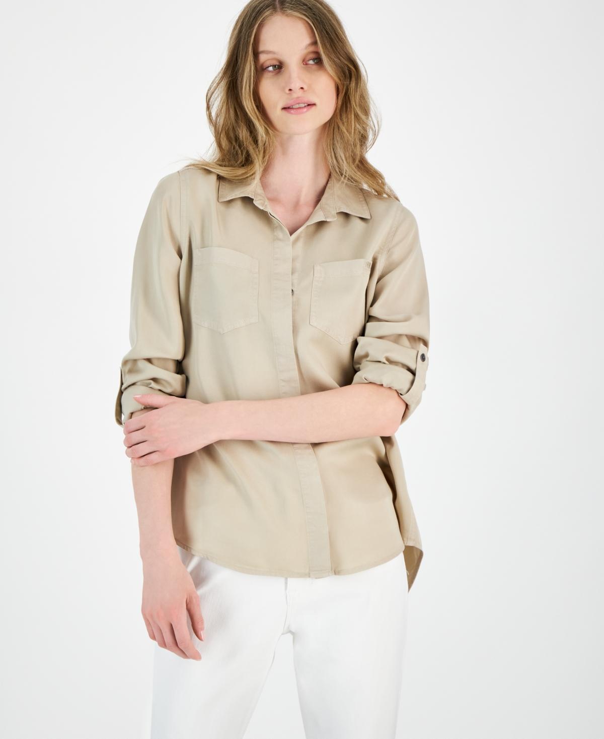 Dkny Jeans Womens Roll-Tab-Sleeve Button-Front Shirt Product Image