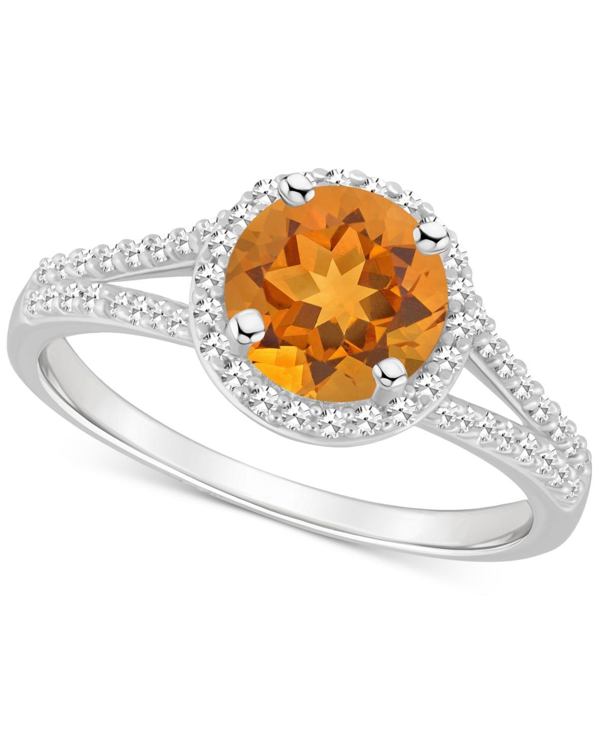 Celebration Gems Sterling Silver 7 mm Round Gemstone and 1/4 Carat T.W. Diamond Split Shank Ring, Womens, Orange Product Image