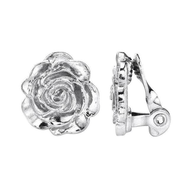 1928 Flower Motif Button Stud Clip-On Earrings, Womens, White Product Image