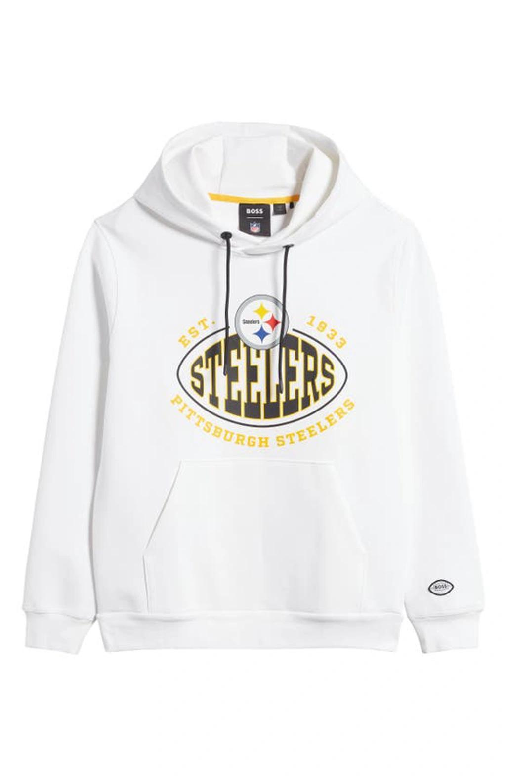 HUGO BOSS Boss X Nfl Cotton-blend Hoodie With Collaborative Branding In Steelers Open White Product Image