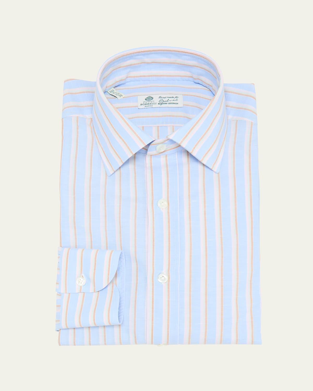 Mens Cotton and Linen Multi-Stripe Dress Shirt Product Image