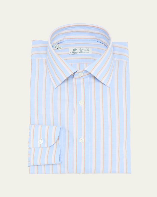 Mens Cotton and Linen Multi-Stripe Dress Shirt Product Image