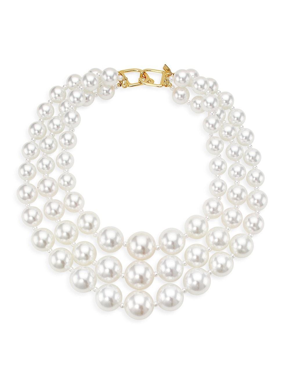 Womens Goldtone & Faux Pearls Triple-Layered Necklace Product Image