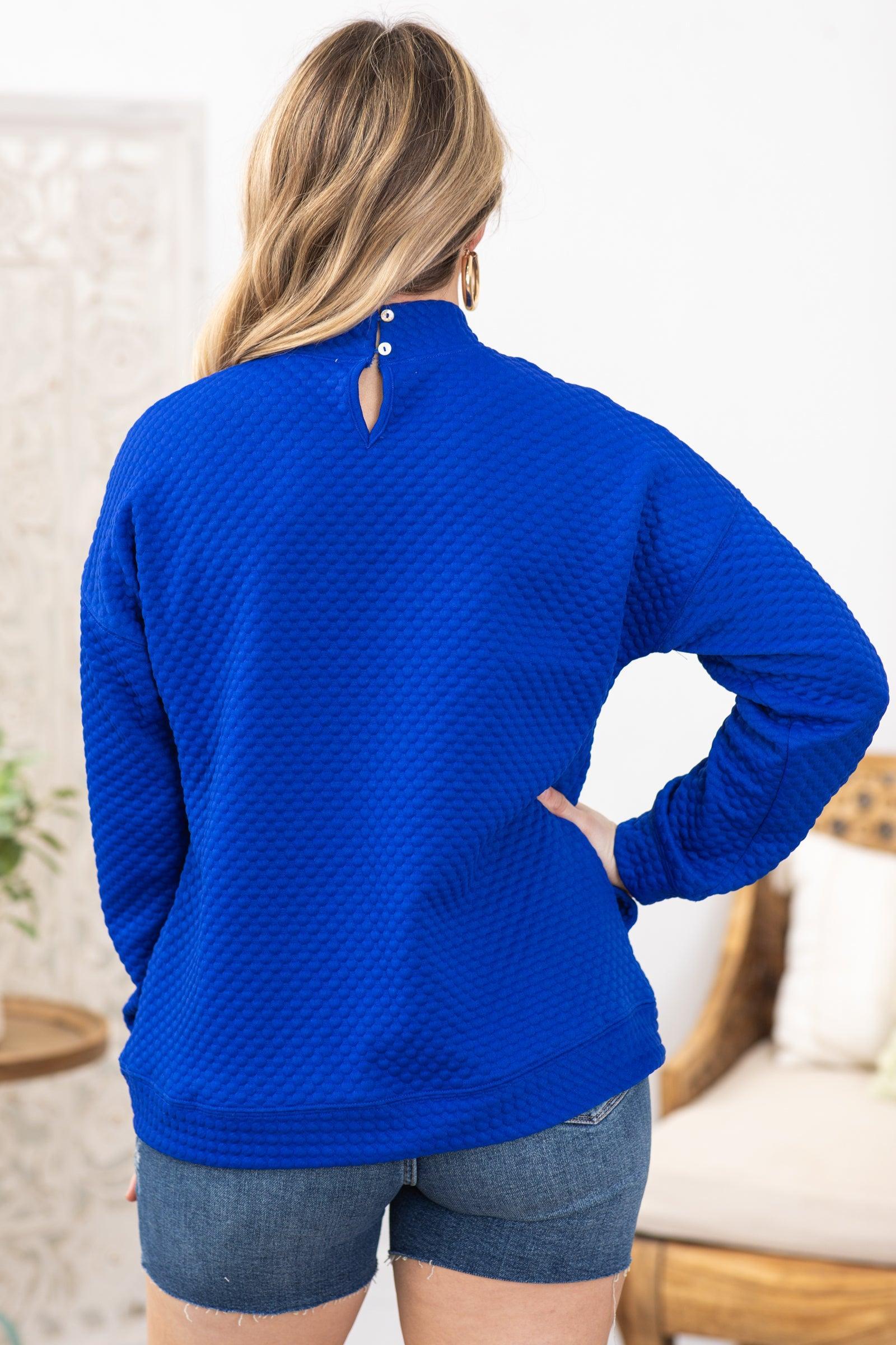 Cobalt Textured Mock Neck Drop Shoulder Top Product Image