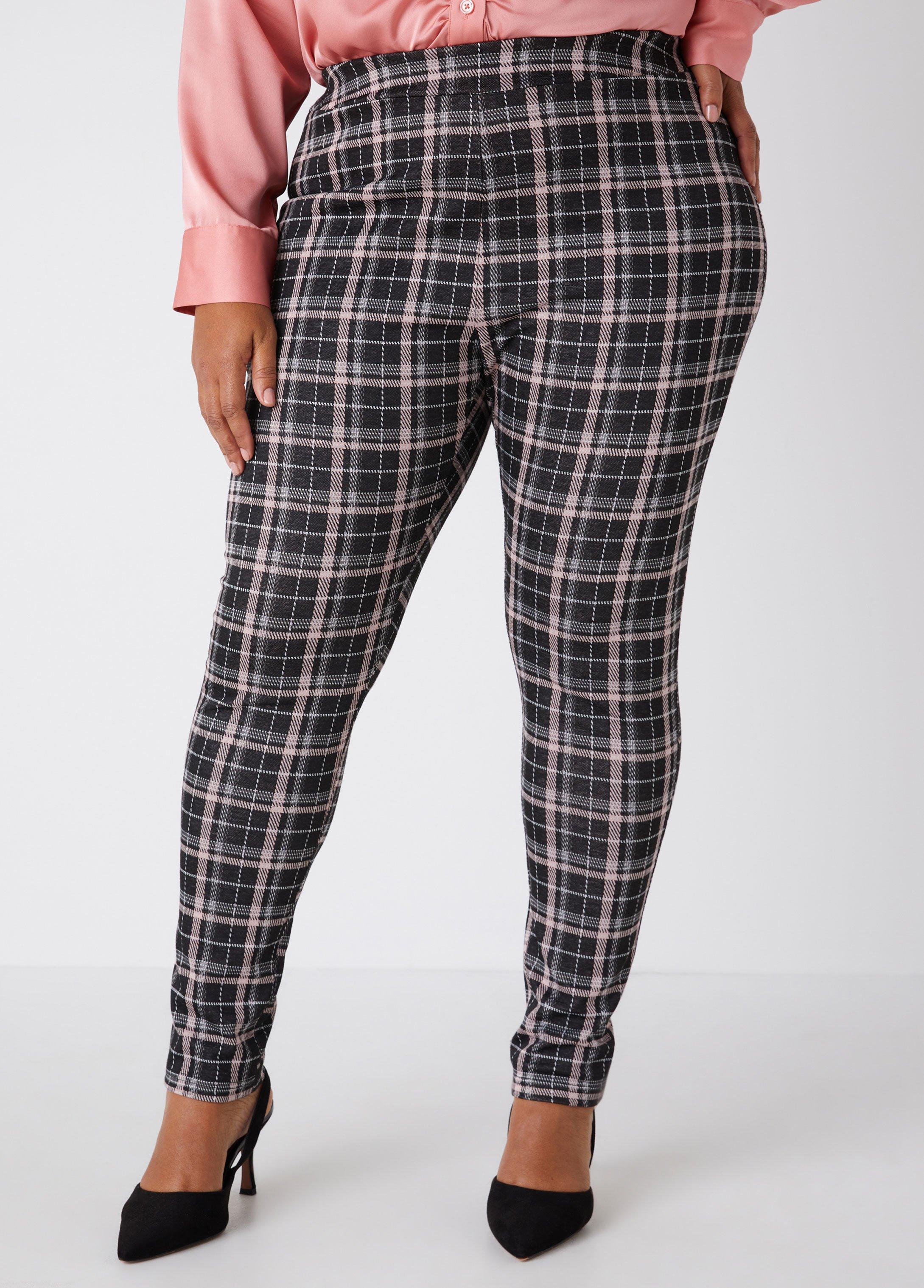 Plus Size High Rise Plaid Knit Leggings, - Ashley Stewart Product Image