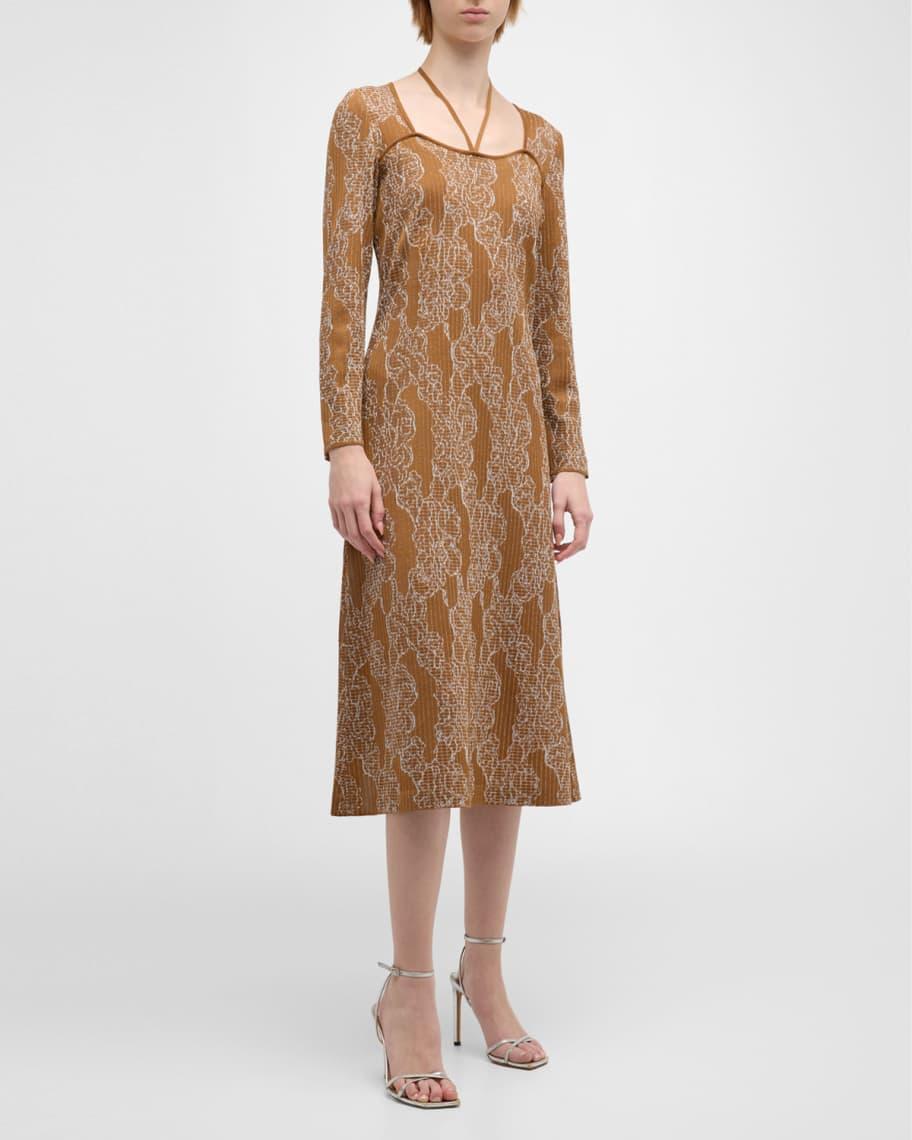 Ribbed Floral Jacquard Knit Midi Dress Product Image