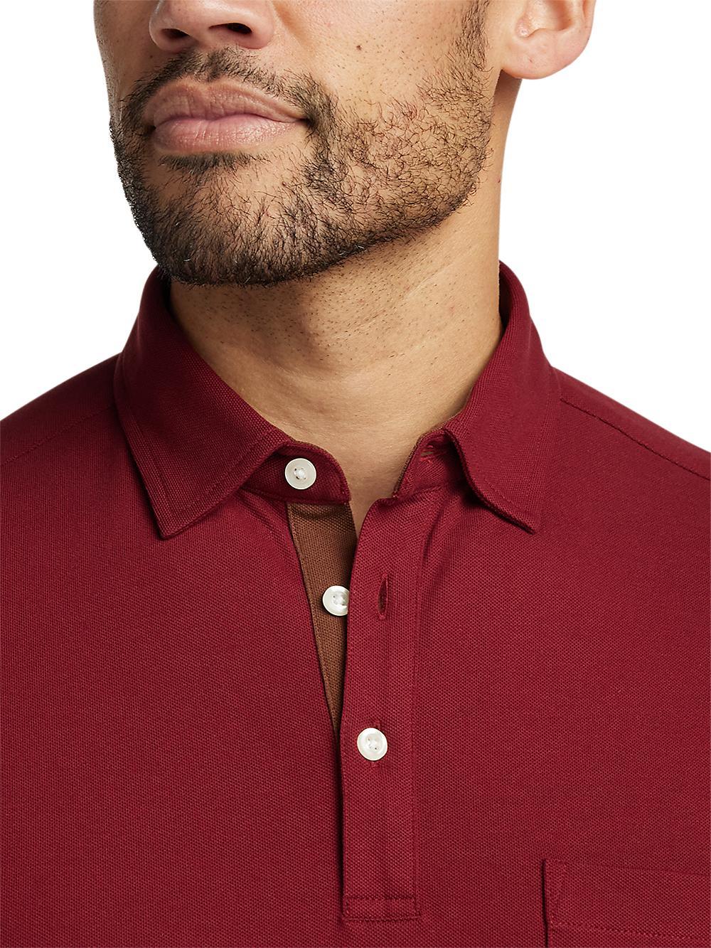 Cotton/Spandex Pique Three Button Polo - Burgundy Product Image