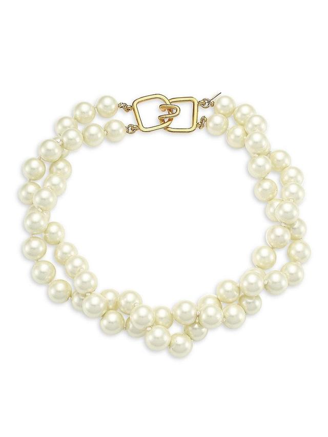 Womens 2-Row Twisted Glass Pearl Choker Necklace Product Image