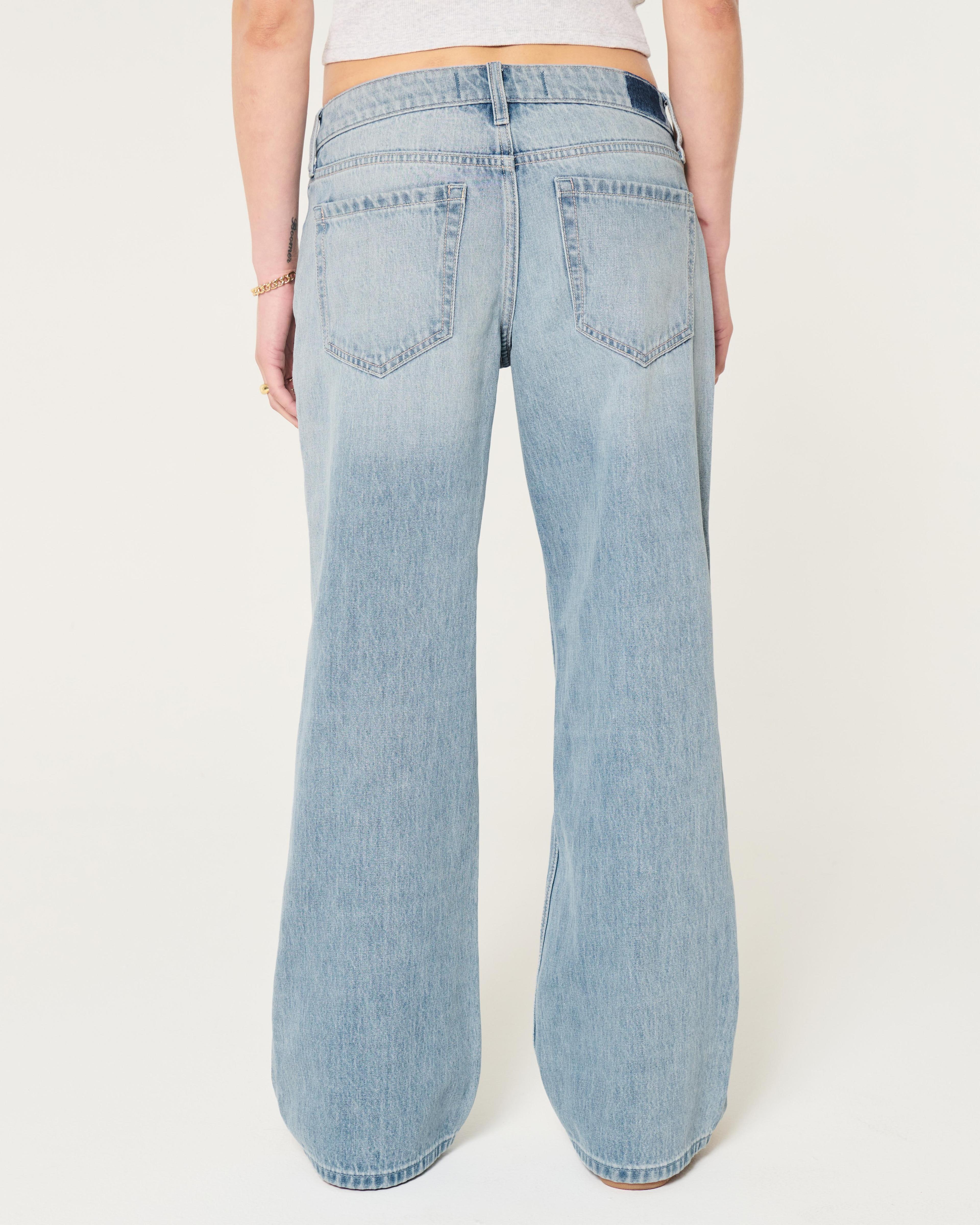 Low-Rise Distressed Medium Wash Baggy Jeans Product Image