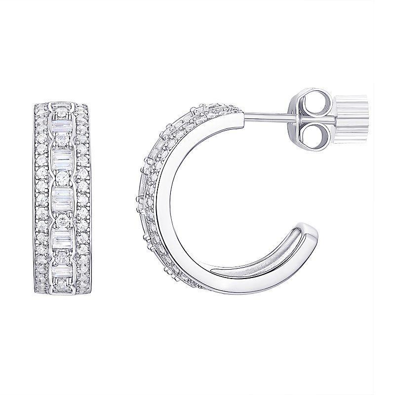 Eco Silver Luxe Sterling Silver Baguette & Round-Cut Cubic Zirconia Post Hoop Earrings, Womens Product Image