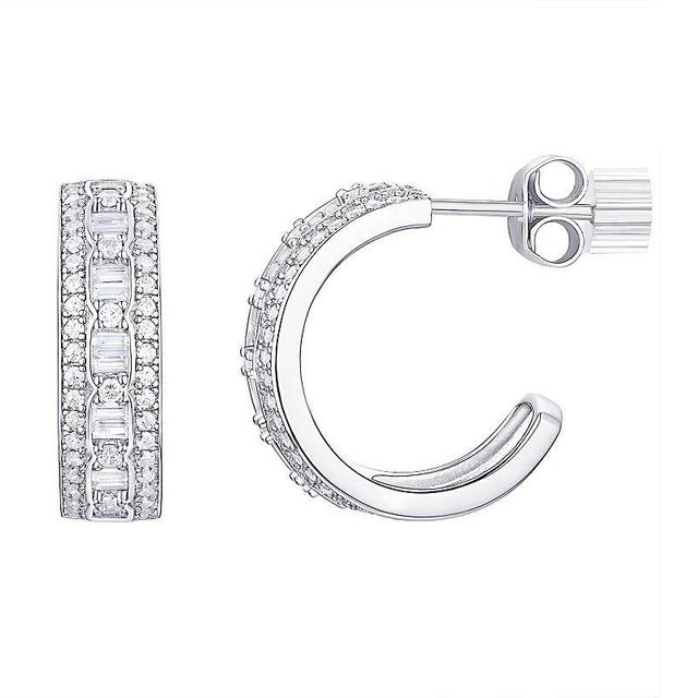 Eco Silver Luxe Sterling Silver Baguette & Round-Cut Cubic Zirconia Post Hoop Earrings, Womens, White Product Image