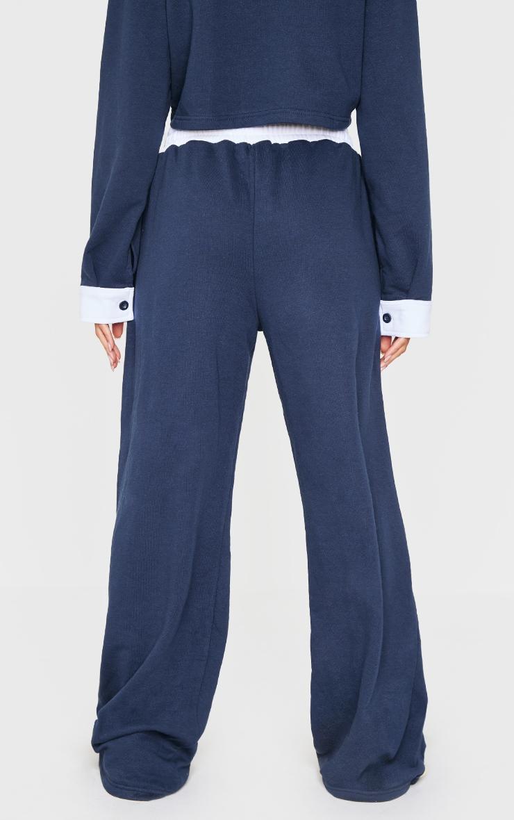 Navy Contrast Panel Wide Leg Sweatpants Product Image