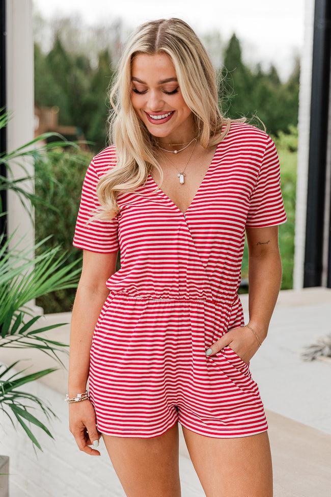 Let's Make History Red Striped Knit Romper FINAL SALE Product Image