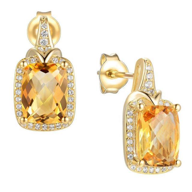 14k Gold Flash-Plated Citrine & Lab-Created White Sapphire Stud Earrings, Womens, Yellow Product Image