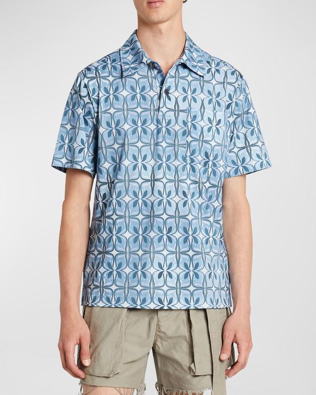 Dries Van Noten Helder Abstract Print Cotton Jersey Polo Product Image