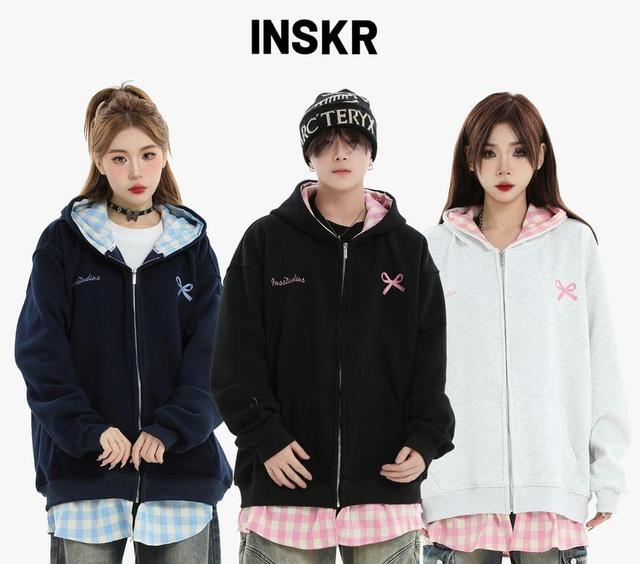 Ribbon Print Zip-Up Hoodie Product Image