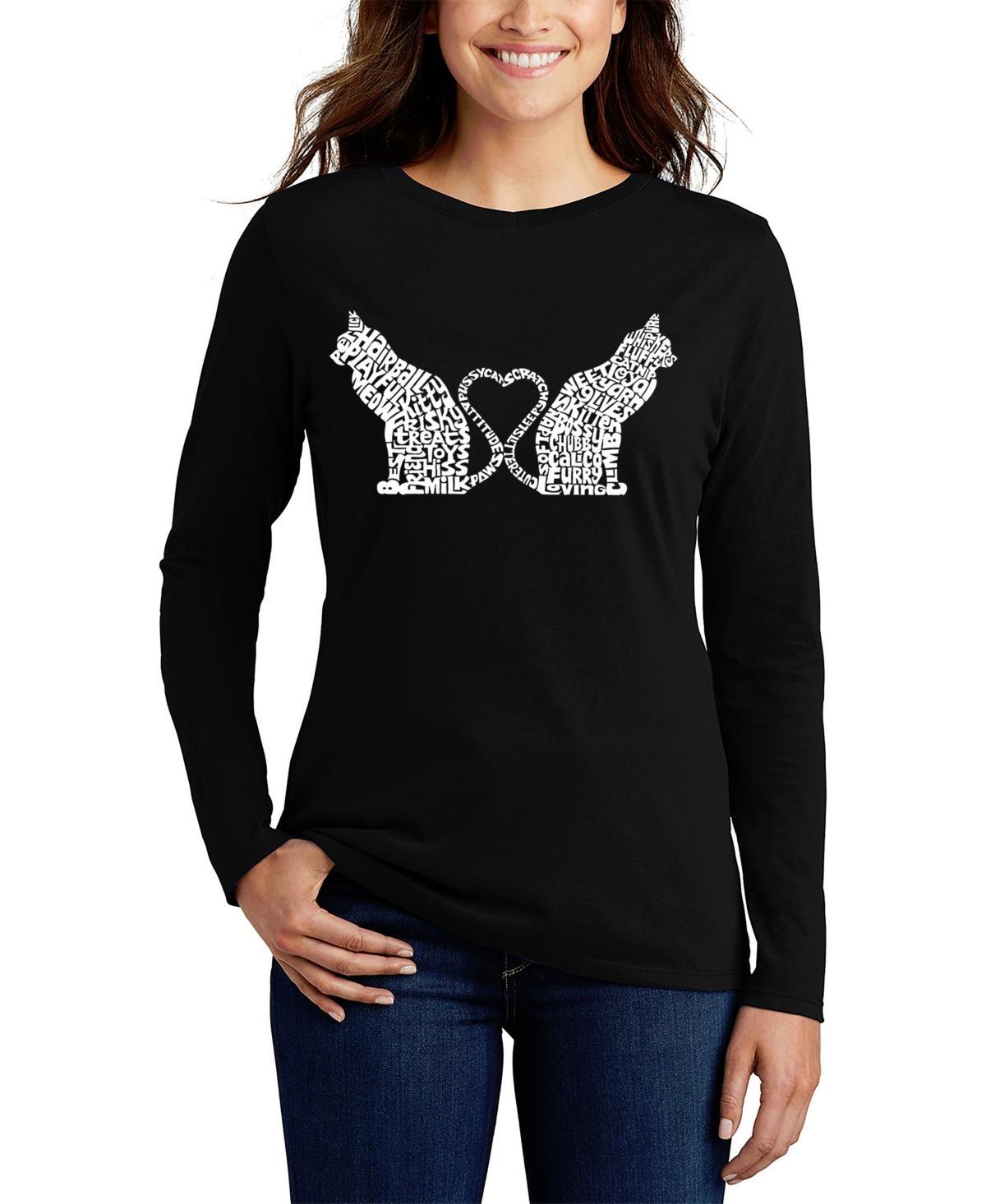 La Pop Art Womens Word Art Cat Tail Heart Long Sleeve T-Shirt Product Image