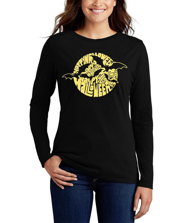 La Pop Art Womens Halloween Bats Word Art Long Sleeve T-shirt Product Image