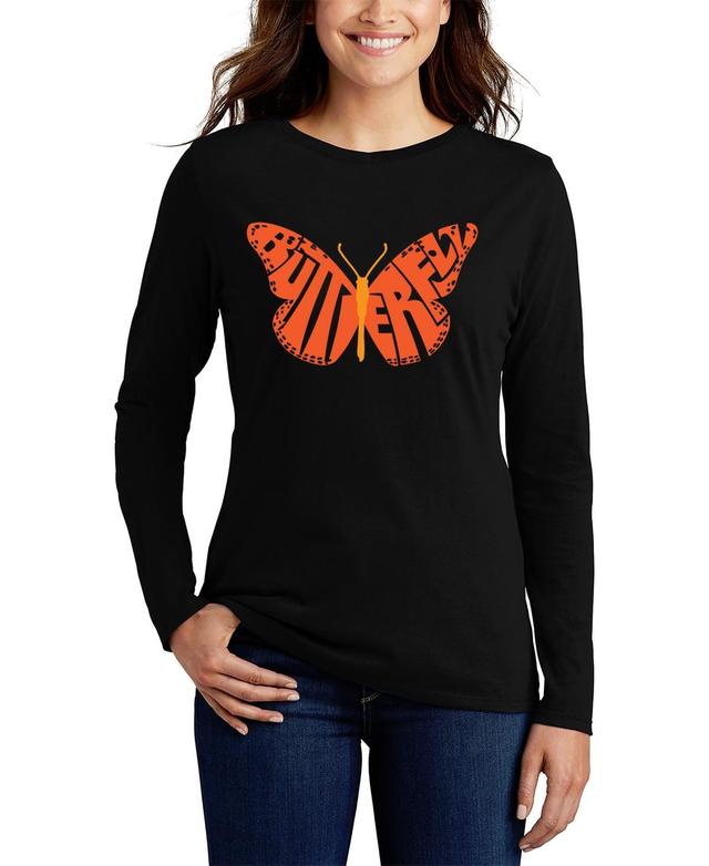 La Pop Art Womens Word Art Butterfly Long Sleeve T-Shirt Product Image