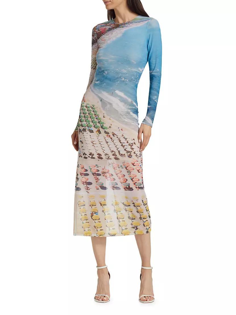 Delora Printed Long-Sleeve Mesh Midi Dress Product Image