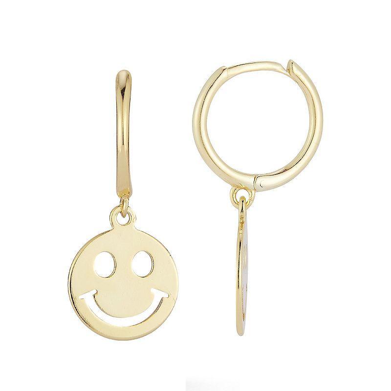 Sunkissed Sterling Smiley Face Hoop Drop Earrings, Womens, Gold Tone Product Image