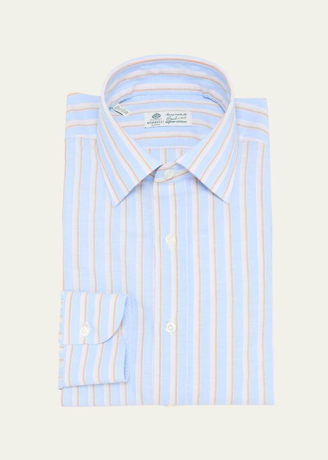 Mens Cotton and Linen Multi-Stripe Dress Shirt Product Image