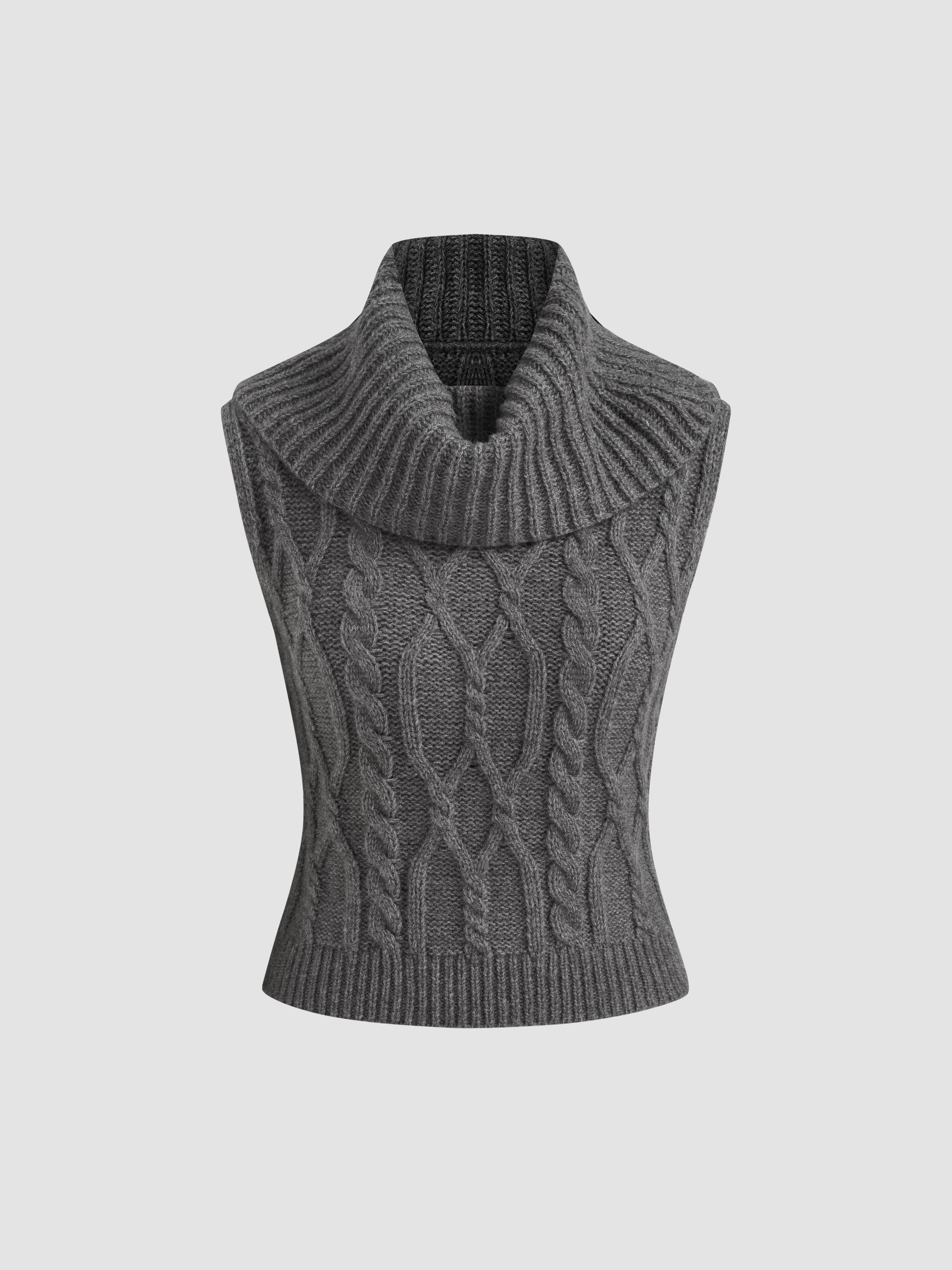 Cable Knit High Neck Solid Crop Tank Top Product Image