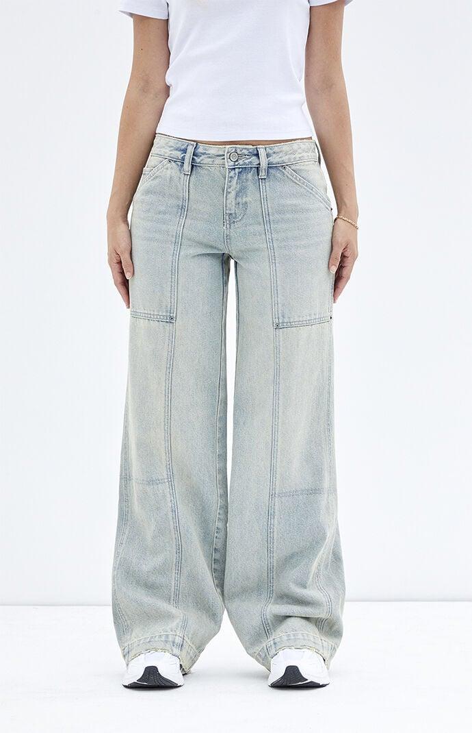 Womens Casey Light Indigo Low Rise Baggy Cargo Jeans Product Image