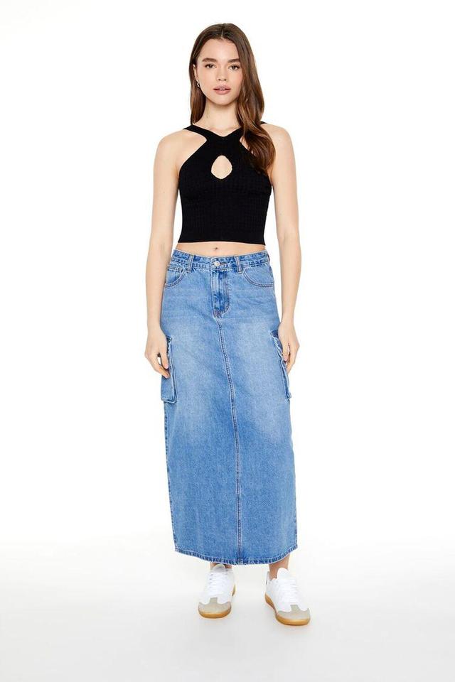 A-Line Cargo Denim Maxi Skirt | Forever 21 Product Image