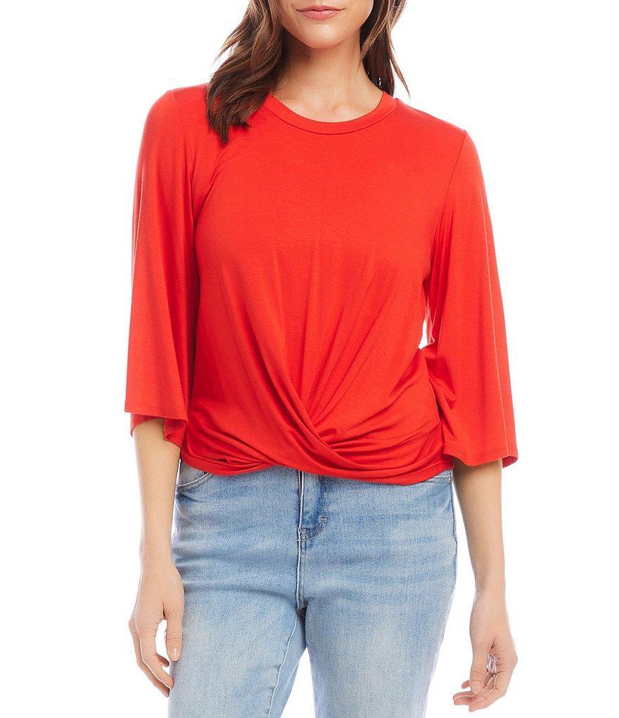 Karen Kane Stretch Drape Front Twist Crew Neck 3/4 Sleeve Top Product Image