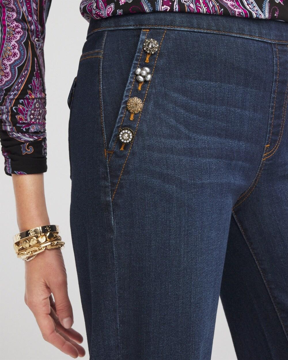 Women's Embellished Wide Leg Pull On Jeans Product Image