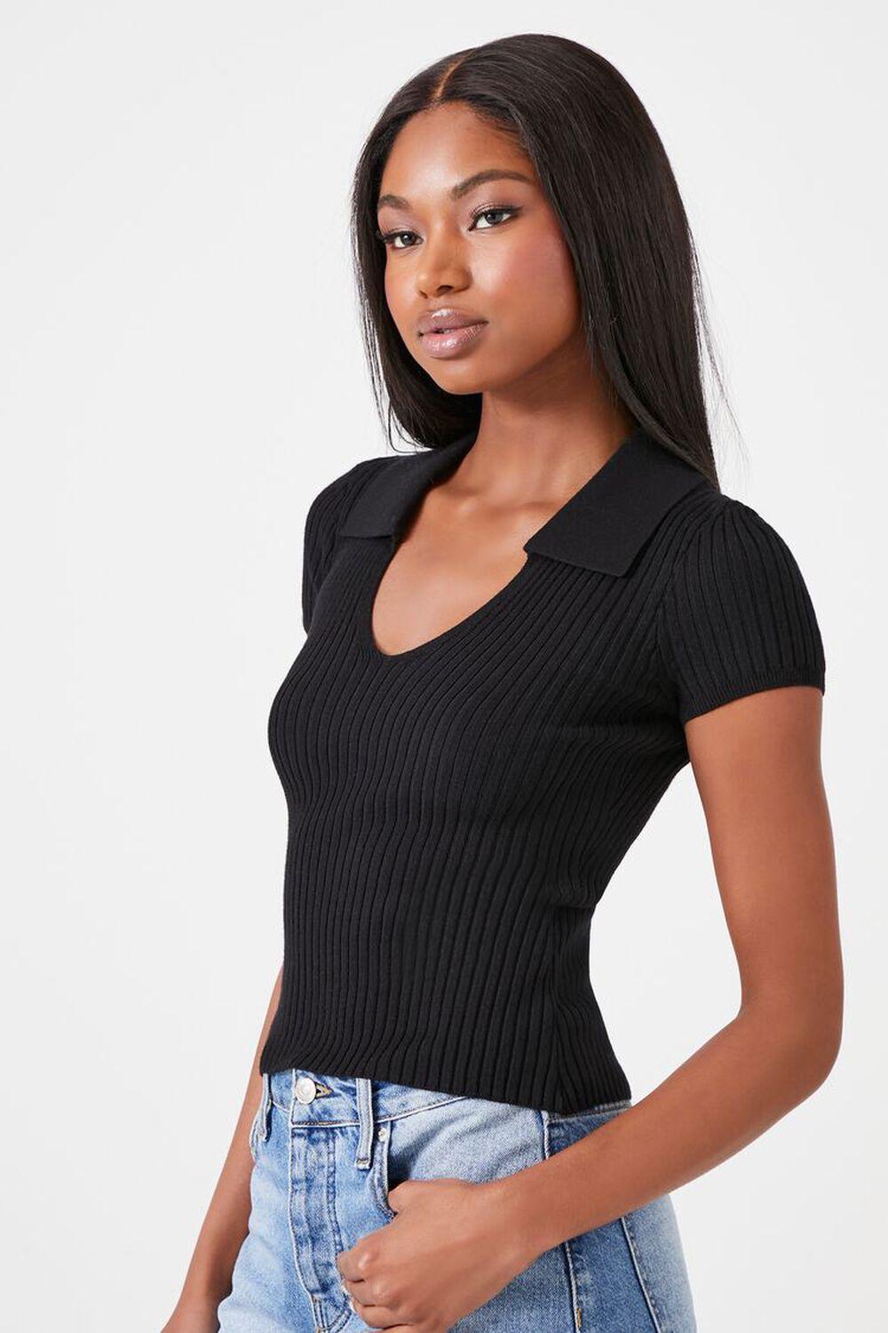 Sweater-Knit Split-Neck Top | Forever 21 Product Image