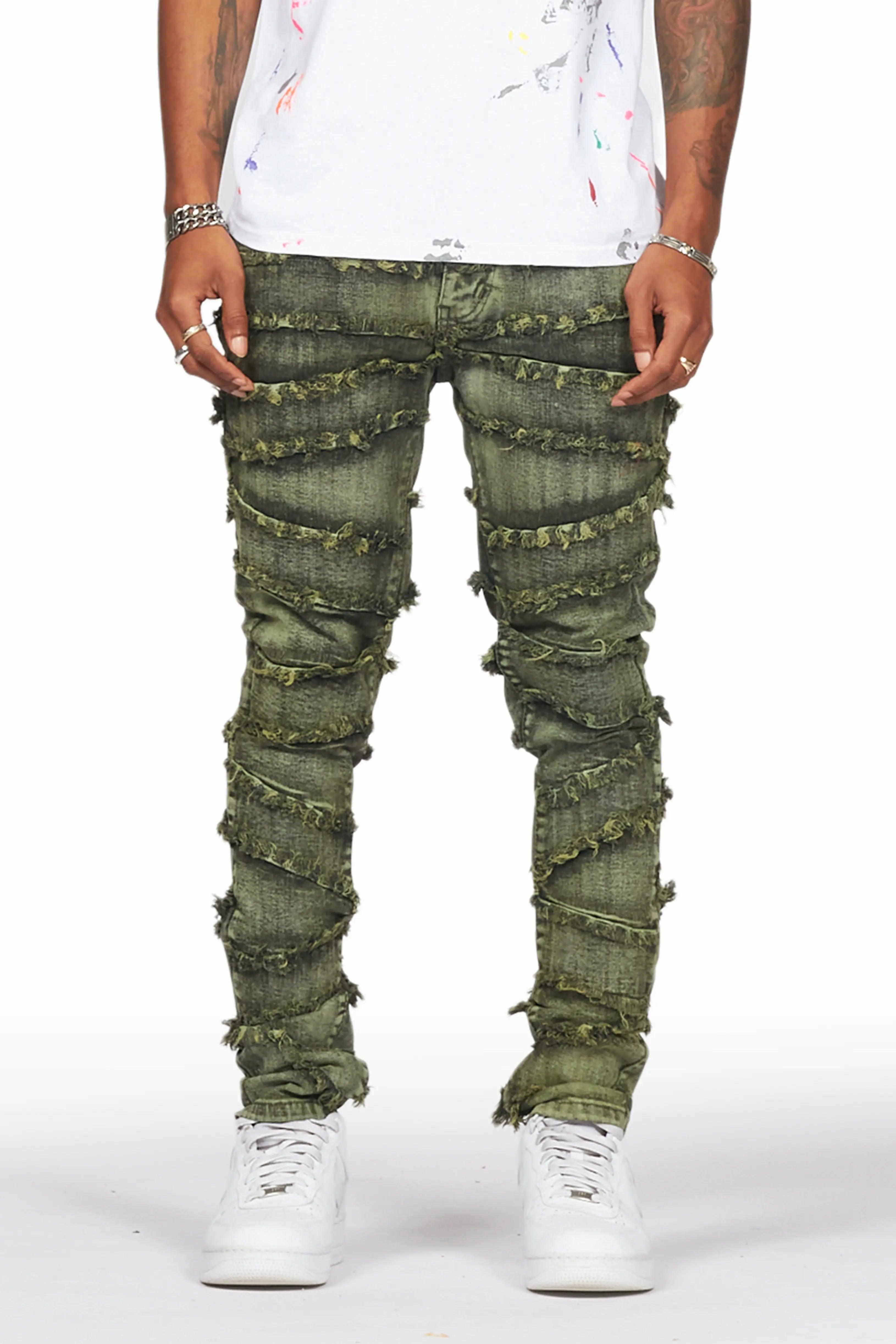 Ebrill Green Patchwork Skinny Fit Jean Male Product Image