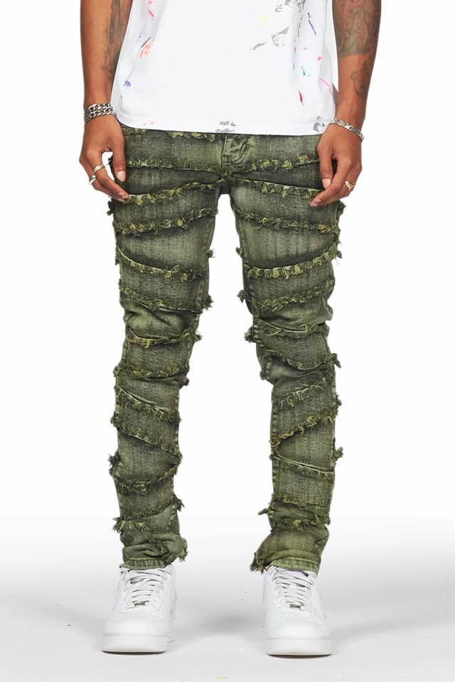 Ebrill Green Patchwork Skinny Fit Jean Male Product Image