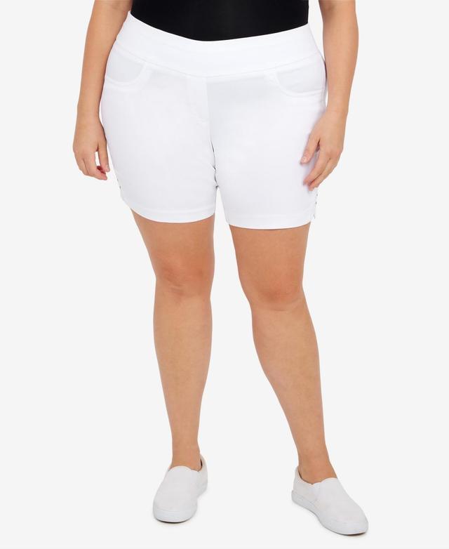 Plus Size Essentials Solid Color Tech Stretch Shorts with Elastic Waistband Product Image