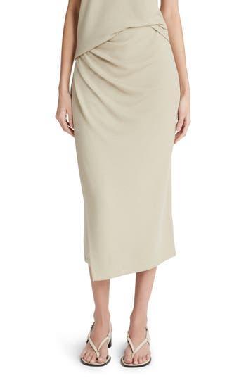 VINCE Side Drape Knit Midi Skirt In Beige Product Image