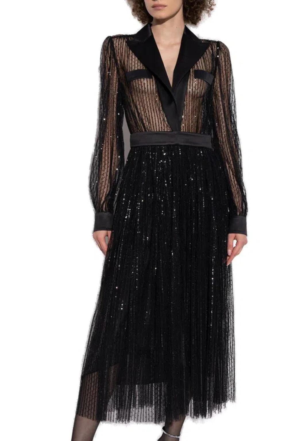 DOLCE & GABBANA Dolce&gabbana Sequin Sheer Long Sleeve Blazer Midi Dress In Black Product Image