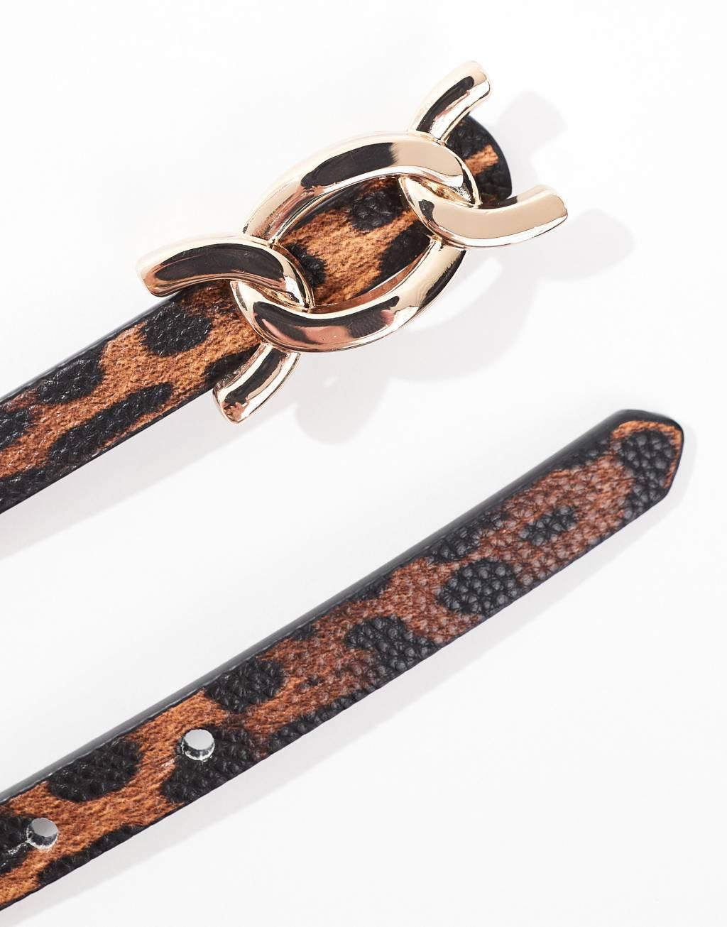 ASOS DESIGN waist and hip chain link belt in leopard Product Image