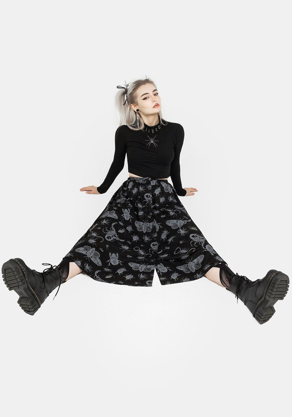 Parasite Bugs Button Front Midi Skirt - Black Product Image