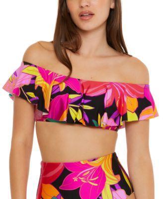 Trina Turk Womens Solar Floral Ruffled Off-The-Shoulder Bikini Top Product Image