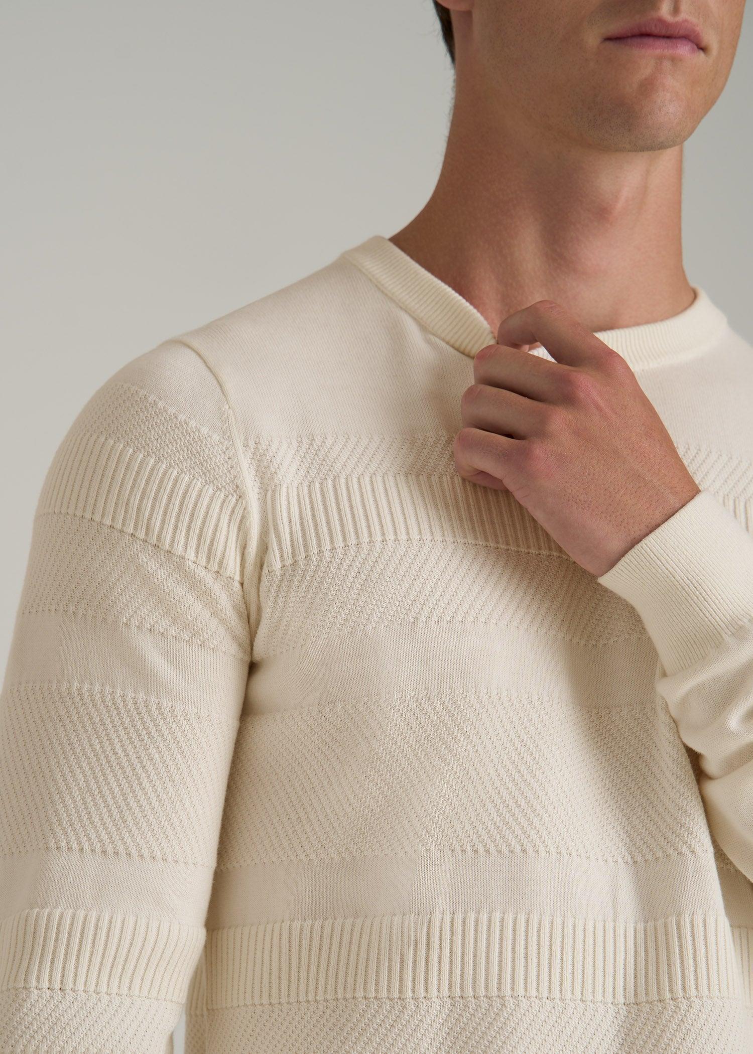 Minimalist Embossed Knit Sweater for Tall Men in Ivory White Male Product Image