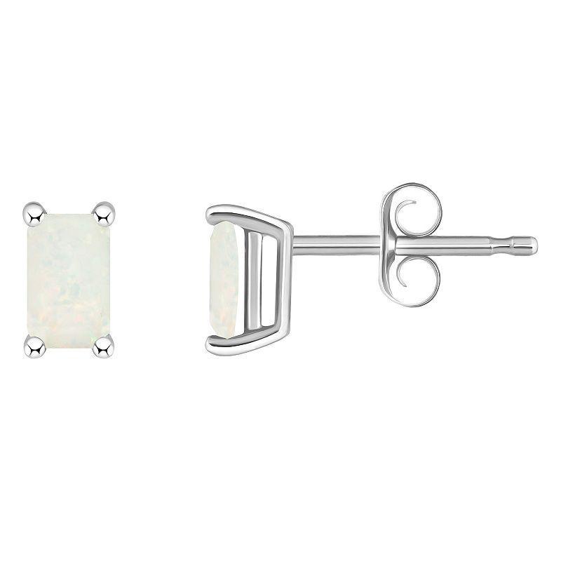 14k Gold Emerald Cut Birthstone Stud Earrings, Womens, White Product Image