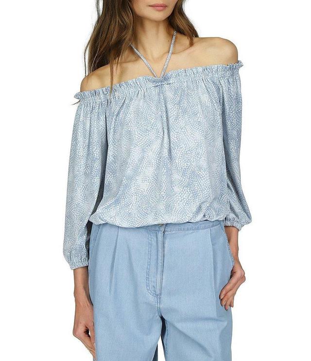 Michael Kors Off the Shoulder Halter Long Sleeve Blouson Top Product Image